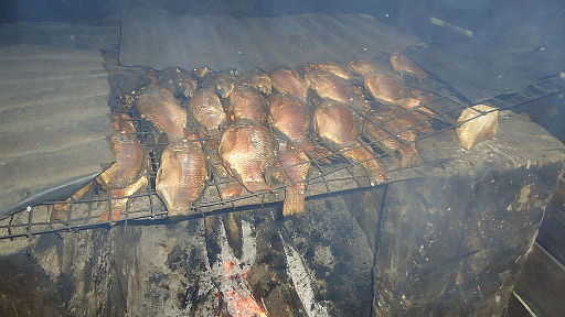 Smoking of fish in Kalangala
